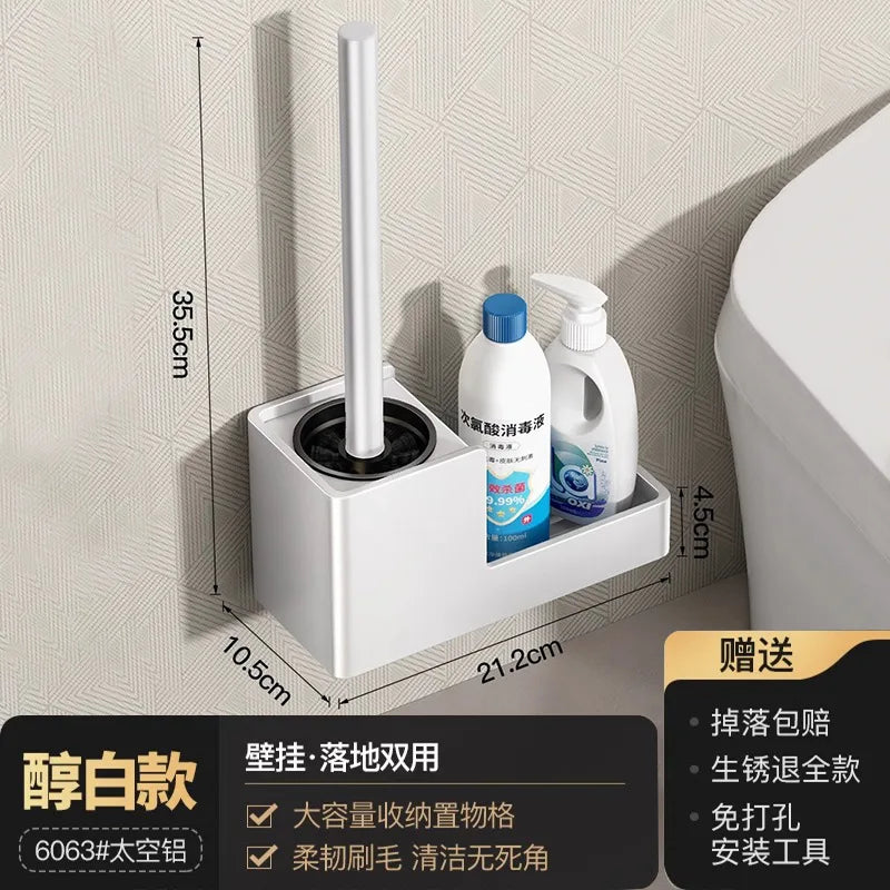 SWANS No-Drill Toilet Brush with Shelf – Deep Clean Toilet Brush Set SWANS White Shelf