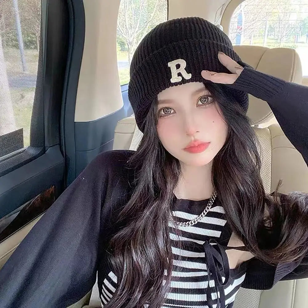 Letter Embroidery Fleece Knitted Beanie Hat – Women & Girls Knitted Beanie Hat SWANS