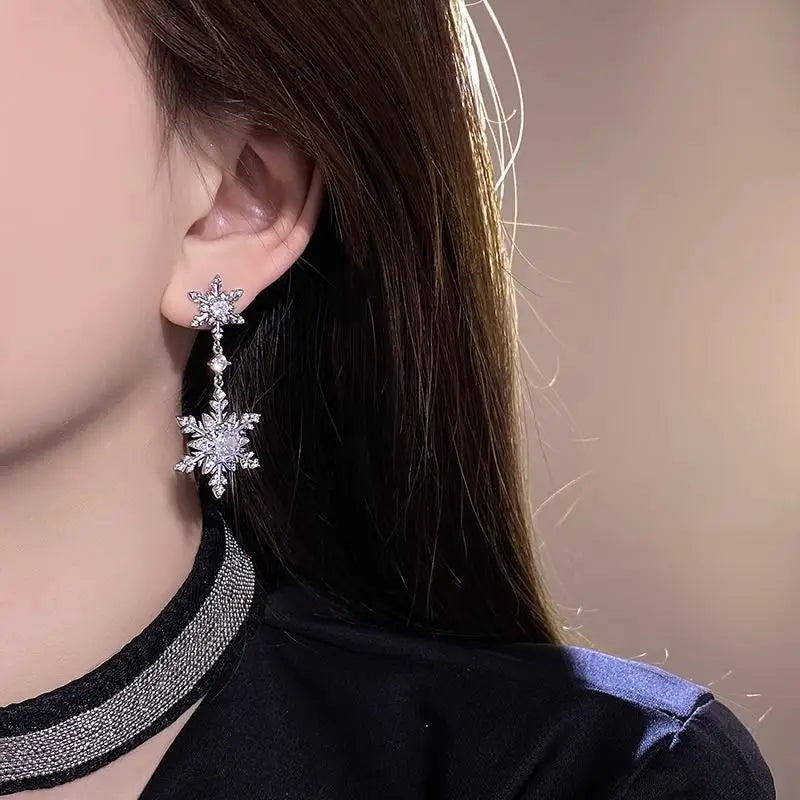 Snowflake Drop Earrings – Pearl Chain & Rhinestone Pendant Drop Earrings SWANS