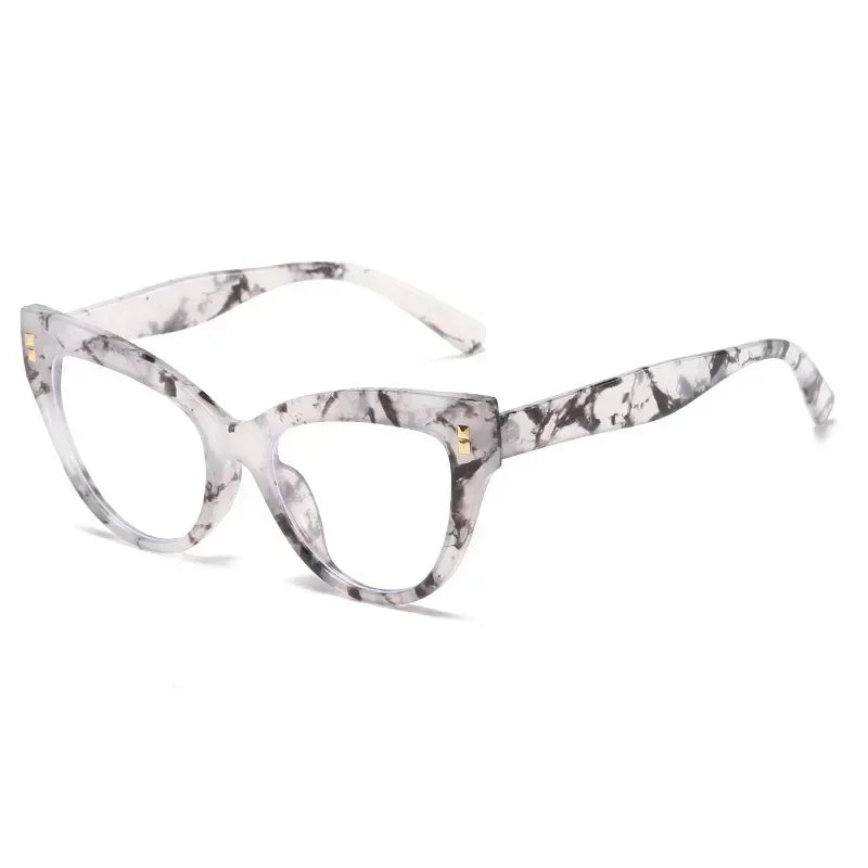 TOYEARN Cat Eye Reading Glasses – Blue Light Blocking Women Reading Glasses SWANS White Marble +150