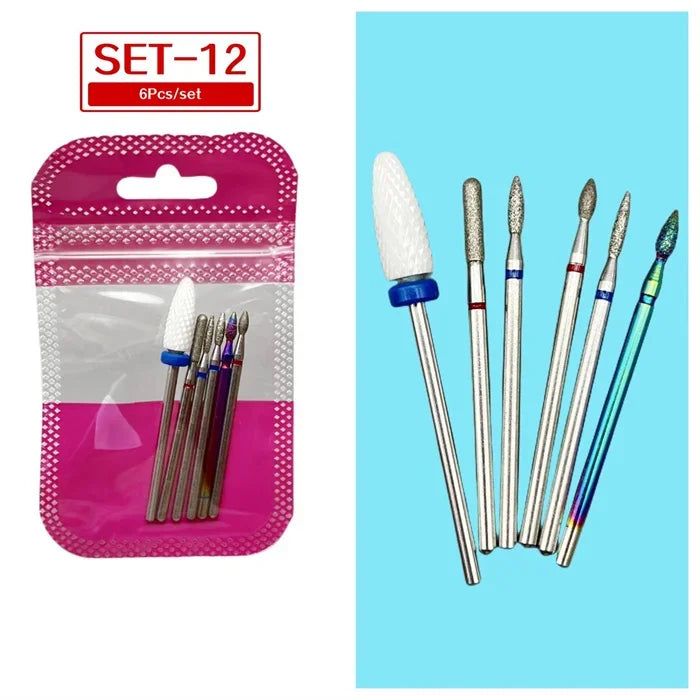 Tungsten Steel Nail Drill Bit Set – Cuticle Milling Cutter 6/7pc Nail Drill Bit Set SWANS 12