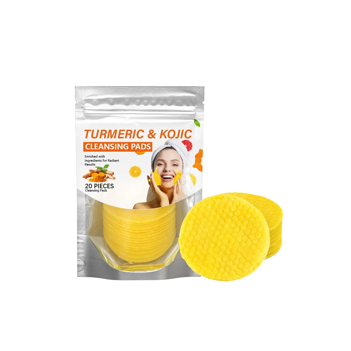 Turmeric Kojic Acid Cleansing Pads – Brightening Face Wipes Facial Cleansing Pads SWANS 20 Pcs