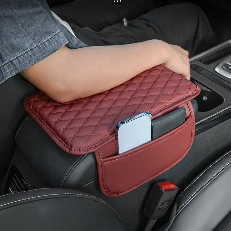 Universal Diamond PU Leather Car Armrest Cover + Side Pockets Car Armrest Cover SWANS