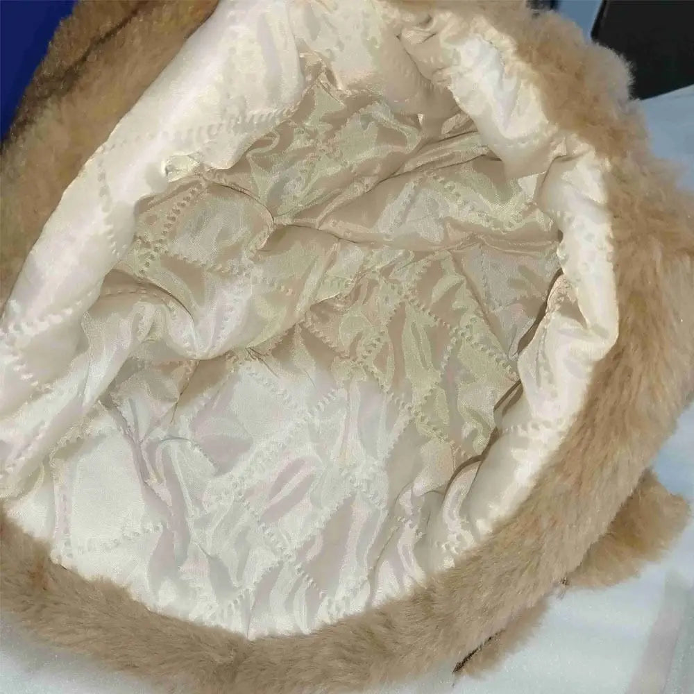 Faux Rabbit Fur Winter Bucket Hat – Flower Decor Women's Cap Winter Bucket Hat SWANS
