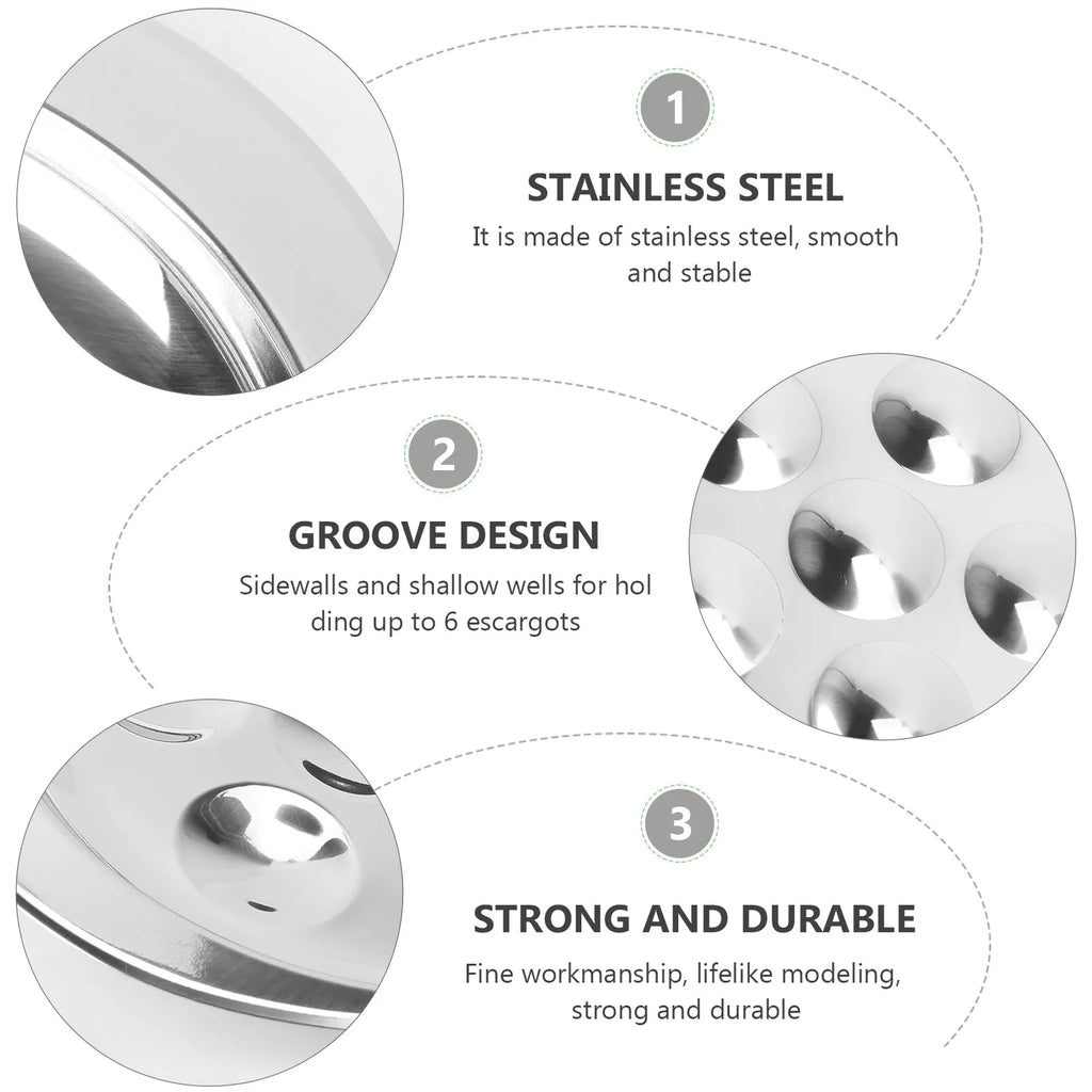 Stainless Steel Escargot Dish – 6-Cavity Stackable Server Escargot Serving Dish SWANS