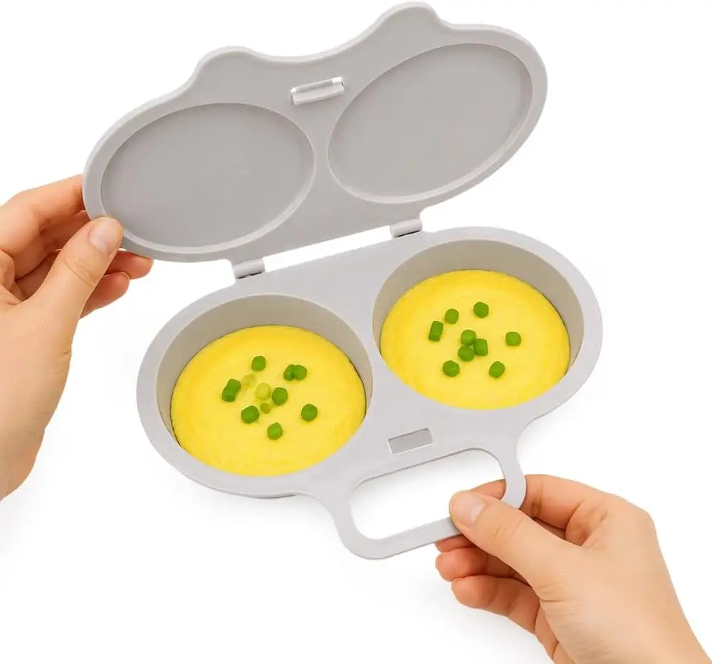 SWANS Microwave Egg Poacher Dual Cavity Cooker with Lid Microwave Egg Poacher SWANS White-1pc