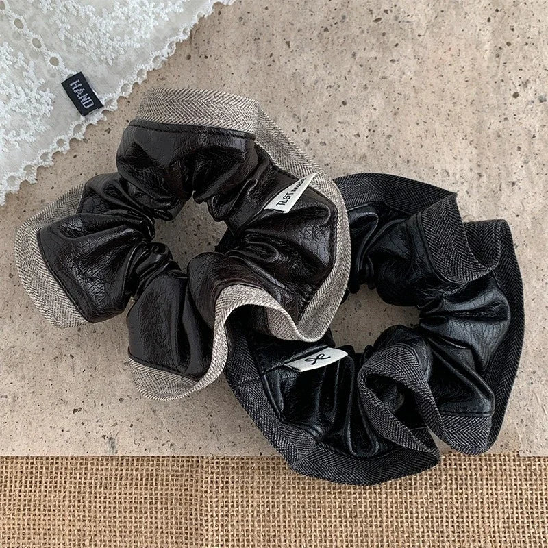 Vintage PU Leather Large Scrunchie – Korean Style Hair Tie Hair Scrunchie SWANS
