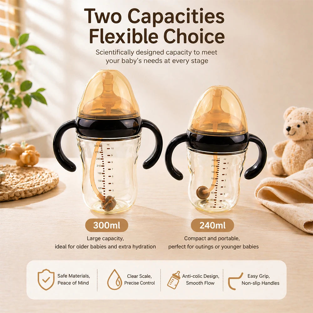 SWANS PPSU Baby Bottle with Handles – Wide Neck Straw Cup Baby Feeding Bottle SWANS